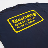Navy blue 100% cotton t-shirt with yellow "Blackwing, Quality Pencils Made in Japan" text print across upper back.